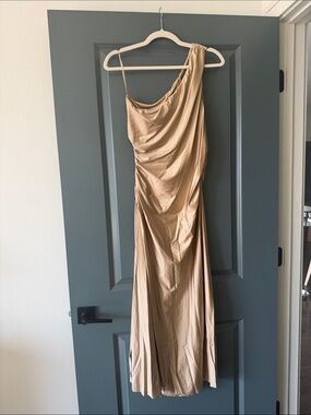 Delfi One-Shoulder Tan Evening Dress